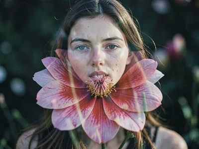 Flower with face emerging within