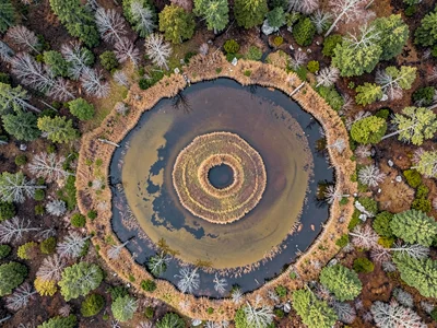 Water level variations creating concentric patterns around pools