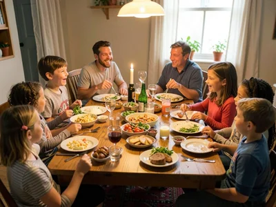 Family dinner table chaos