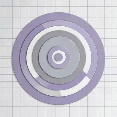 Vector composition of nested concentric arcs growing outward, lavender and stone