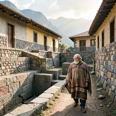 Cusco Inca-colonial interface, stone empire dialogue, An elderly man in traditio
