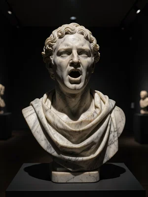 A Bernini-style bust mid-exclamation, draped fabric carved paper-thin, Carrara m