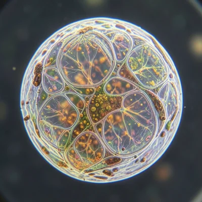 Pollen grain surface sculpture, species-specific texture on microscopic sphere, 