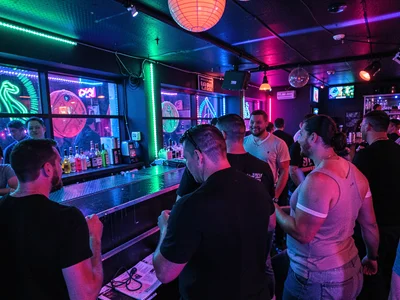 Nightclub interior with gel lighting