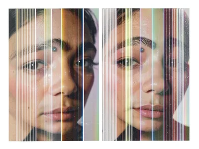 Multiple viewing angles of a lenticular postcard arranged in sequence, each show
