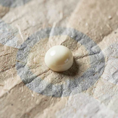 Glue-spot raised dome on parchment glistening softly in cream highlight against 