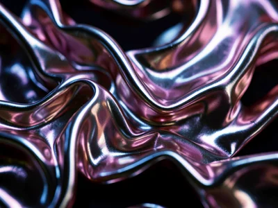 Silk in motion solarized until fabric becomes liquid metal, softness inverted in