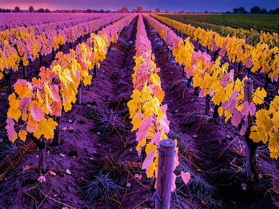 Vineyard rows in infrared glow