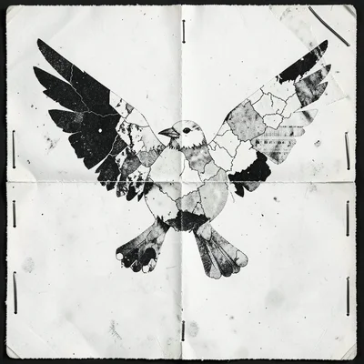 A bird made of cut-out map fragments, each wing a different country, xeroxed to 