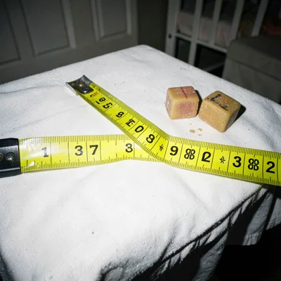 Baby nursery documented with crime scene measuring tape and harsh flash
