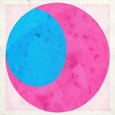 Overlapping circles in fluorescent blue and fluorescent pink, the misregistratio