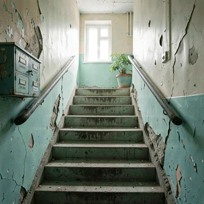 Post-Soviet urban photography, A stairwell in a Soviet apartment building, concr