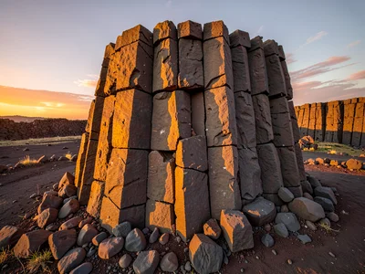 Sunset light catching column edges as gold