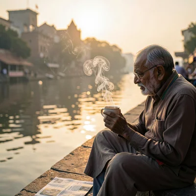 Morning chai on ghat step