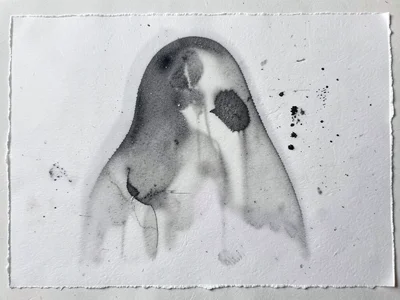 Monoprint with paper texture embossed, plate edge creating deboss impression in 