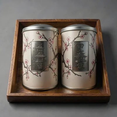 Cherry Blossom Tea Tin Symmetrical Pair