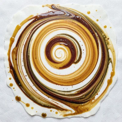Freestyle ebru, artist's hand-drawn spirals and curves through floating pigment,
