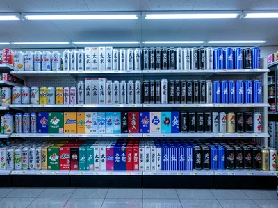 Beer Can Columns Brand Color Stripe Shelf