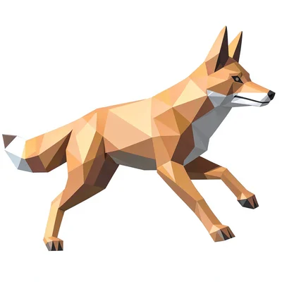 Low-poly illustration, faceted fox running , faceted geometric surfaces, triangu