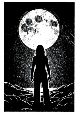 Moonlit silhouette scratchboard