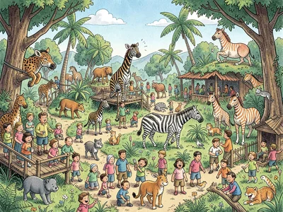 Busy zoo with visitors