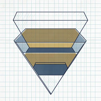 Clean technical chart of a stacked funnel diagram on graph paper, four nested tr