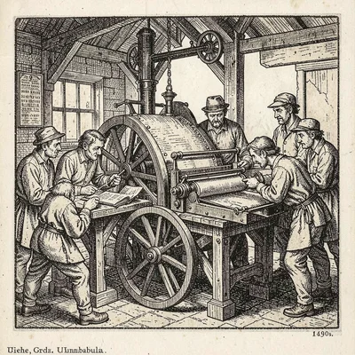 A printing press with apprentices