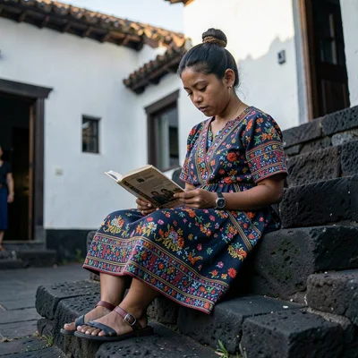 Documentary photograph with Guatemalan highland aesthetic, Girl in traditional h