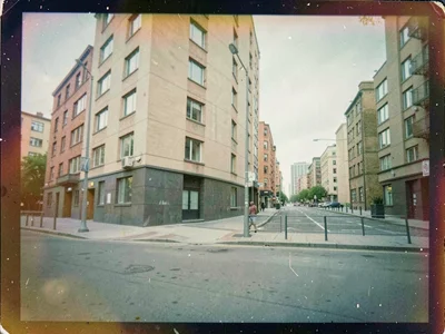 Urban scene with muted modern colors