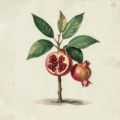 Pomegranate Branch — Flower to Split Fruit