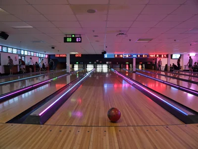 Bowling alley with neon scoring