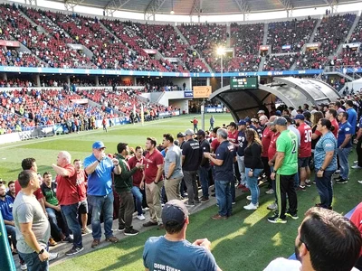 Crowd exiting stadium