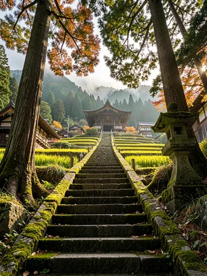 Moss-Covered Steps to Mountain Temple