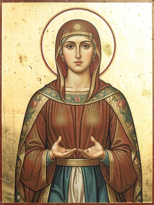 Nurse figure in full frontal pose, hands extended in offering gesture, gold grou