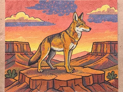 Coyote on desert mesa at sunset