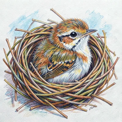 Baby bird with downy feathers