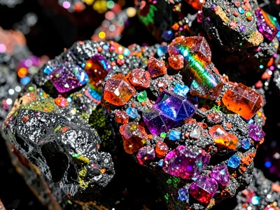 Iron-rich volcanic slag with rainbow oxidation