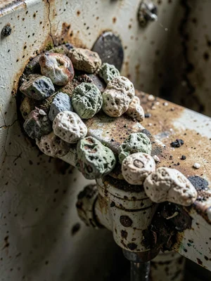 Mineral deposits on old faucet as geological formation