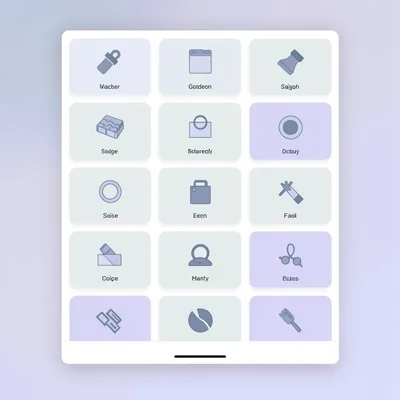 Flat UI app store screenshot of a session library scrollable feed, repeating til