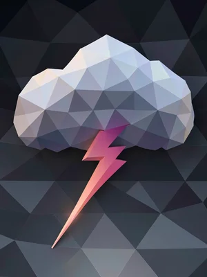 A geometric storm cloud with lightning bolt as a jagged angular polygon stroke a