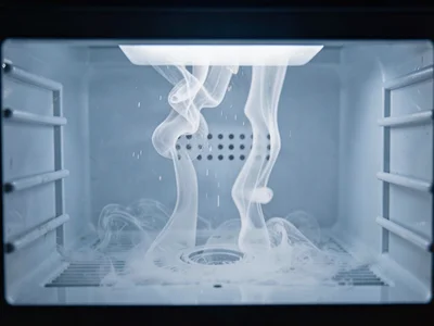 Cold air falling from open freezer visualized in schlieren