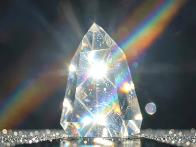Morning sun through crystal creating brief spectrum