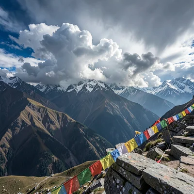 High altitude clarity of Kathmandu, Nepal, Storm clouds gathering behind Himalay