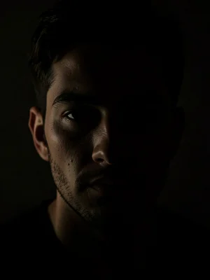 Face lit by phone screen in dark