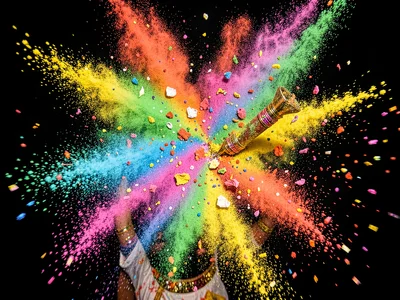 Colored powder explosion frozen mid-bloom in Holi festival moment