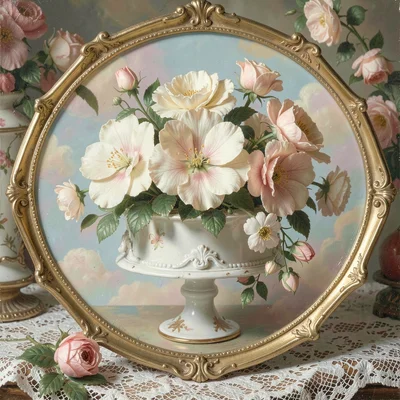 Close-up of sugar flowers on a cake tier — petal detail, vein lines, realistic p