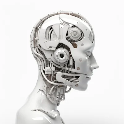 3D plastilina robot brain assembly tools on clean whi