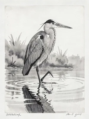 Heron in shallow water