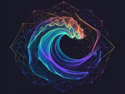 Ocean wave photo with fluid dynamics vector field illustration overlay