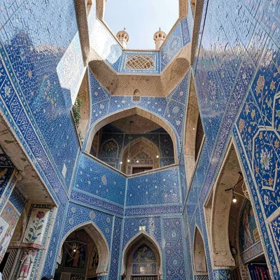 Samarkand blue majolica against Central Asian terracotta, minaret spiral stairca